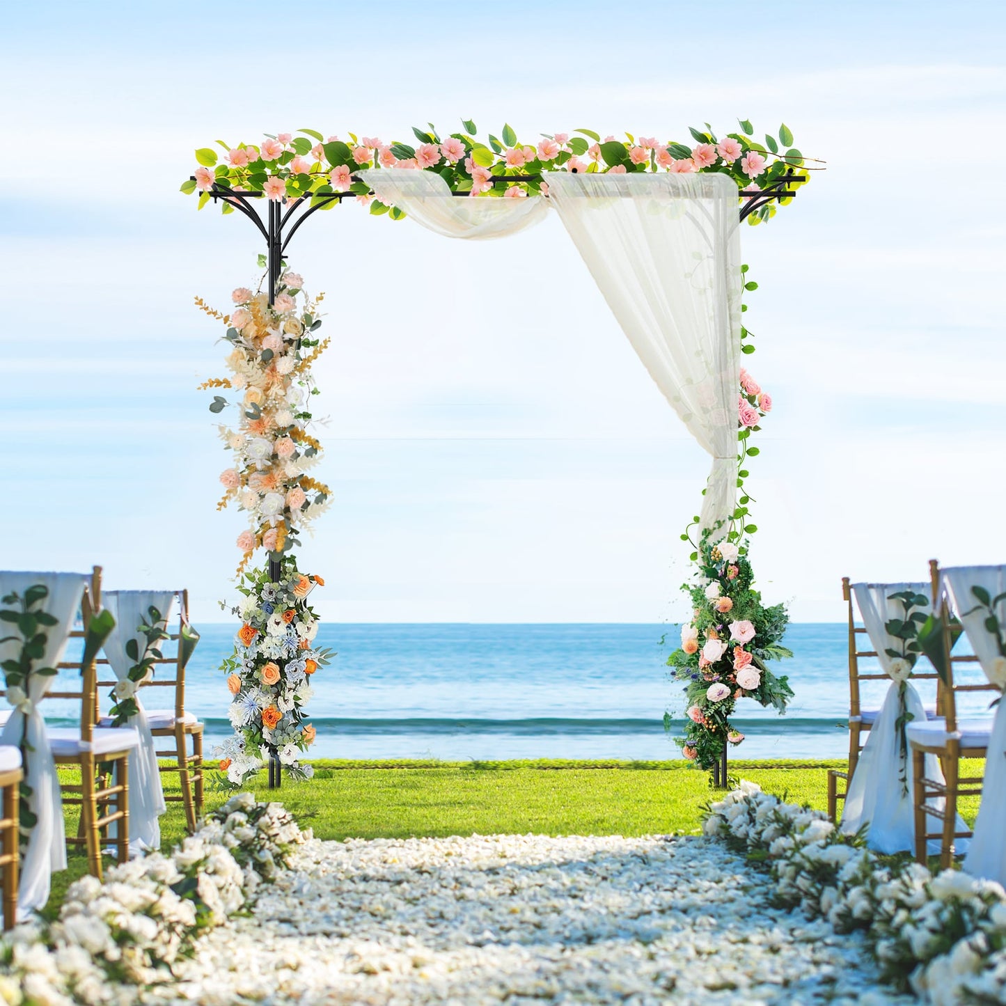 Flat Top Garden Arch with Trellises and Extended Roof for Climbing Plants