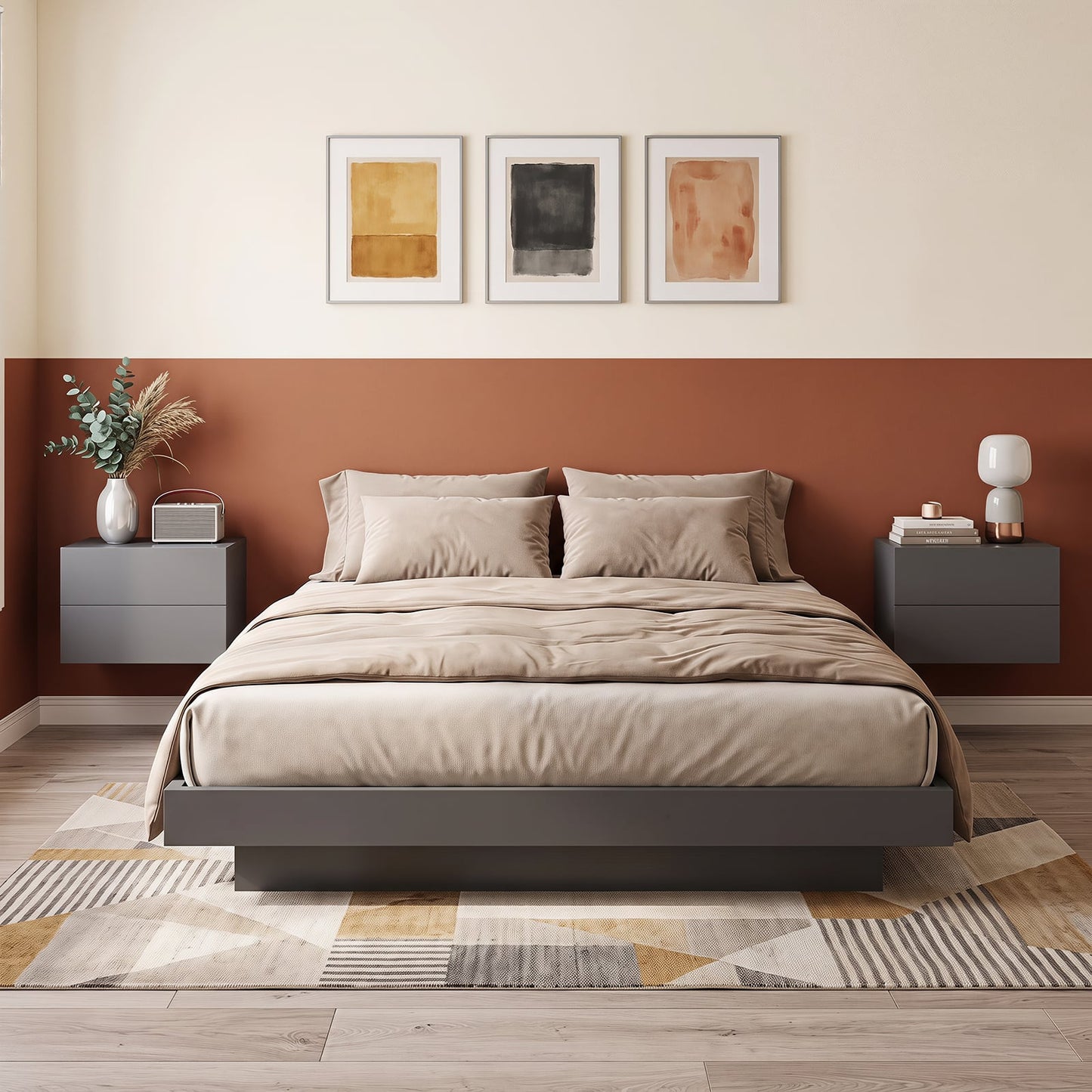 Floating Nightstand Set of 2 with Storage Drawers for Small Space-Grey