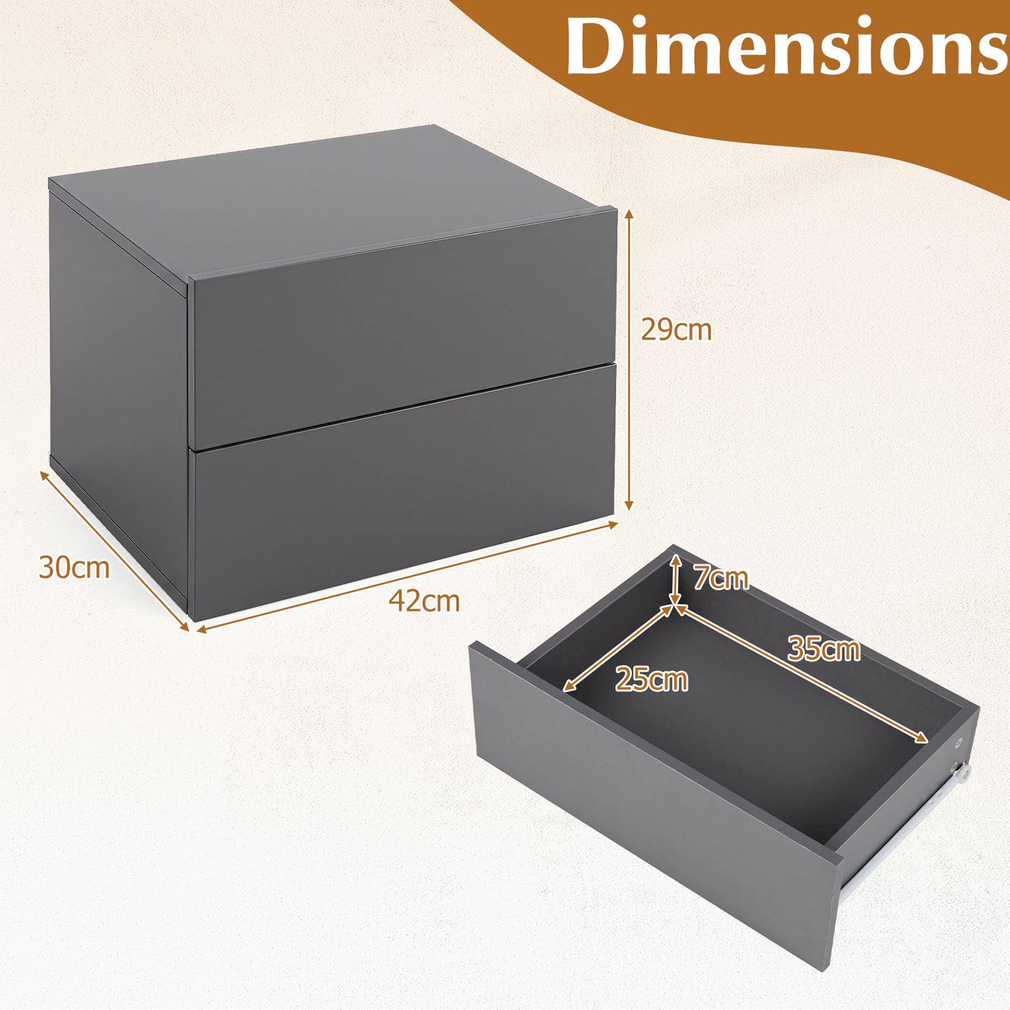 Floating Nightstand Set of 2 with Storage Drawers for Small Space-Grey