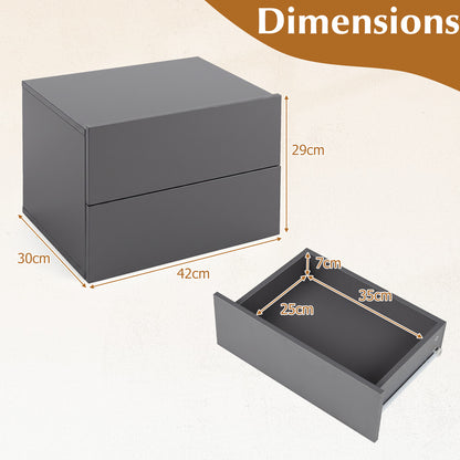 Floating Nightstand Set of 2 with Storage Drawers for Small Space-Grey