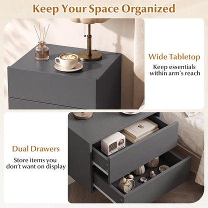 Floating Nightstand Set of 2 with Storage Drawers for Small Space-Grey