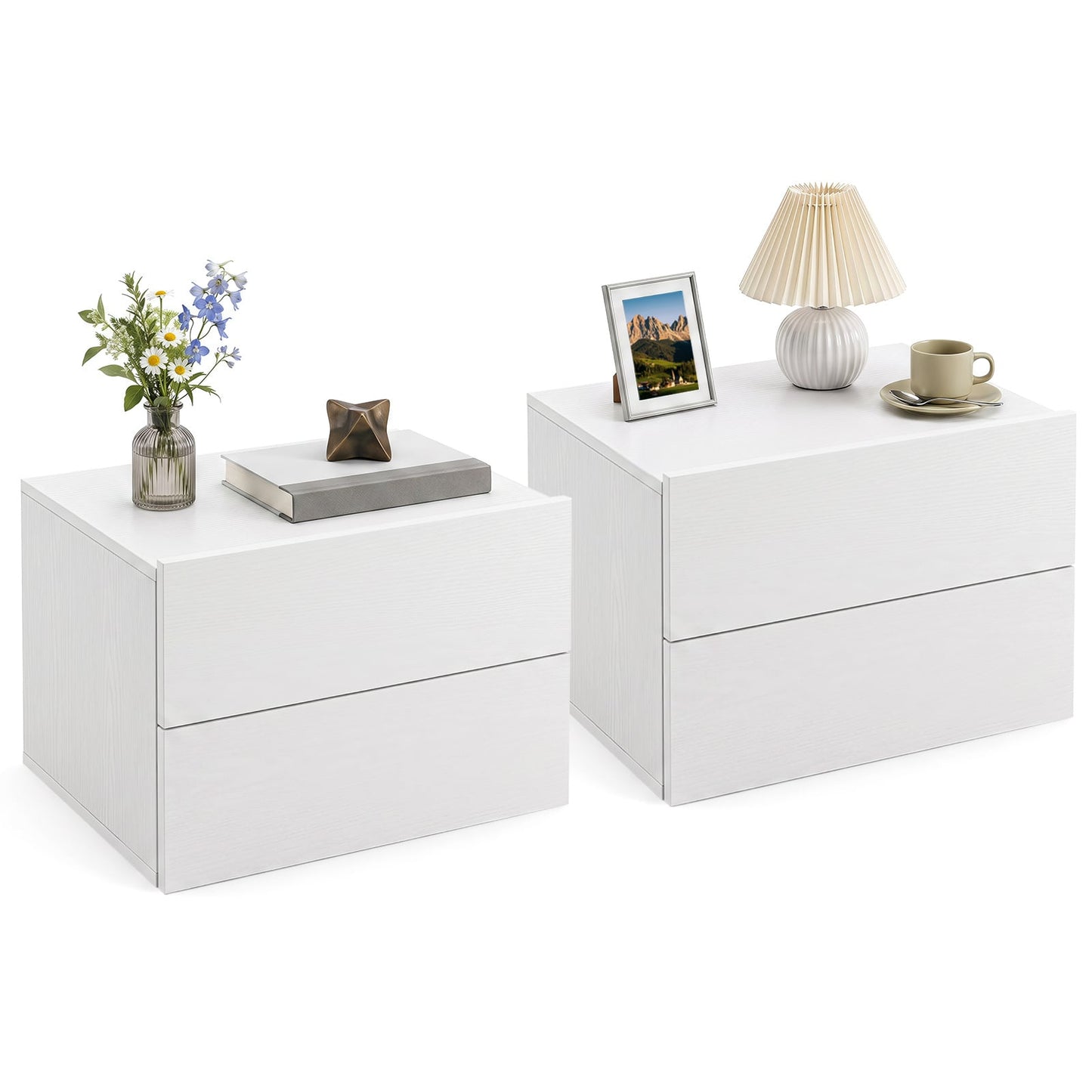 Floating Nightstand Set of 2 with Storage Drawers for Small Space-White