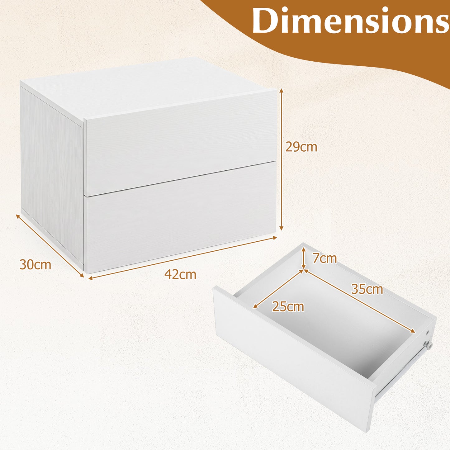 Floating Nightstand Set of 2 with Storage Drawers for Small Space-White