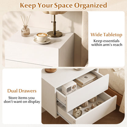 Floating Nightstand Set of 2 with Storage Drawers for Small Space-White