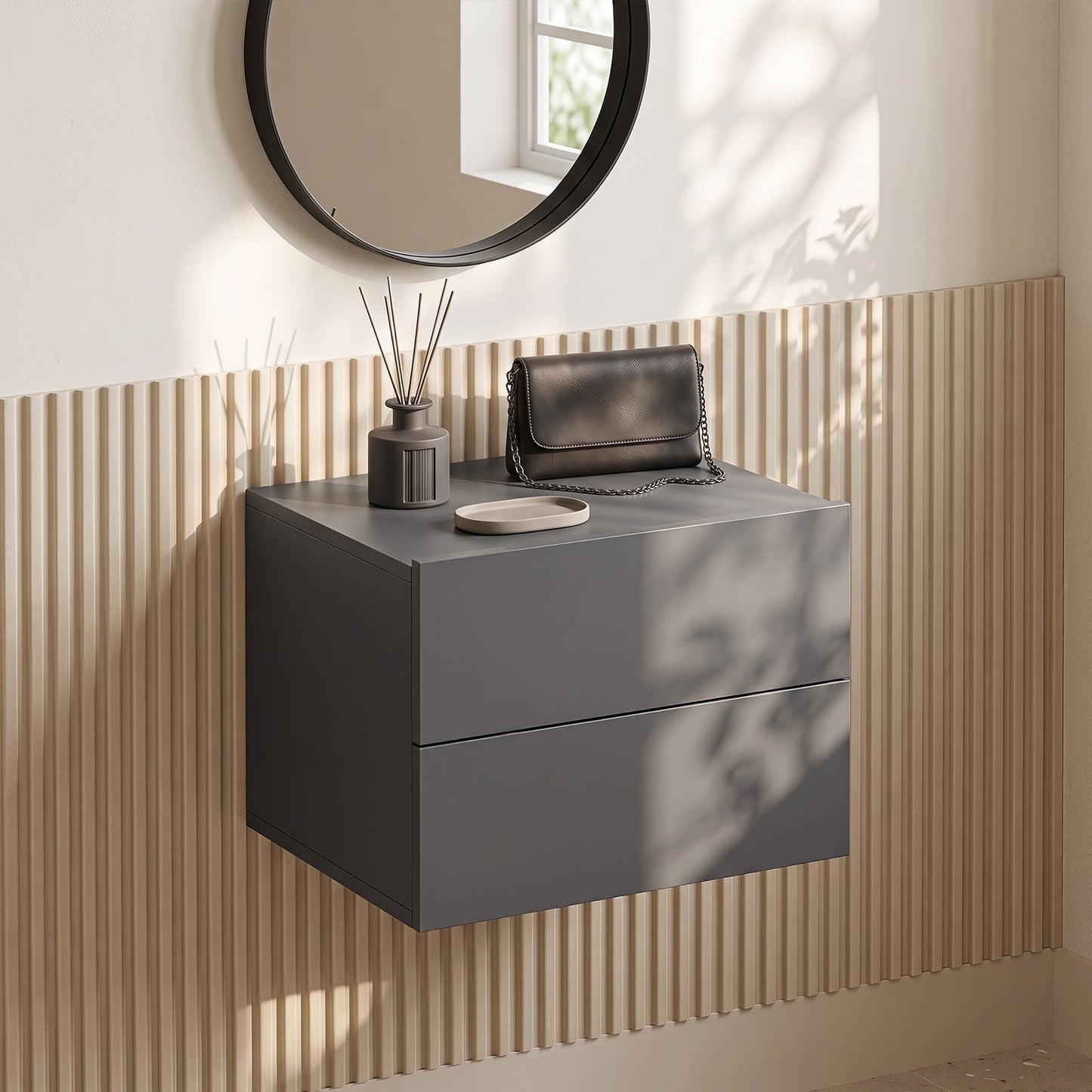 Floating Nightstand with Storage Drawers Wall Mounted for Living Room Bedroom-Gtey