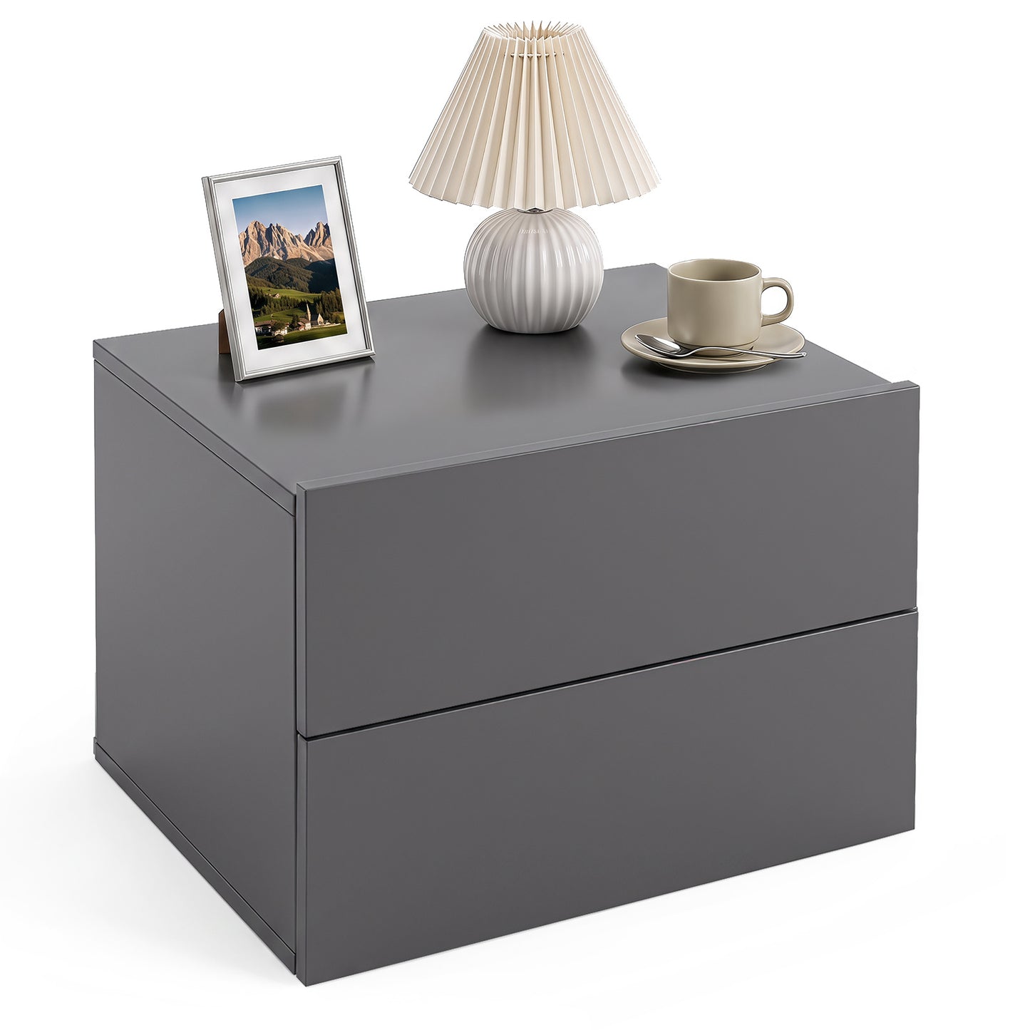 Floating Nightstand with Storage Drawers Wall Mounted for Living Room Bedroom-Gtey