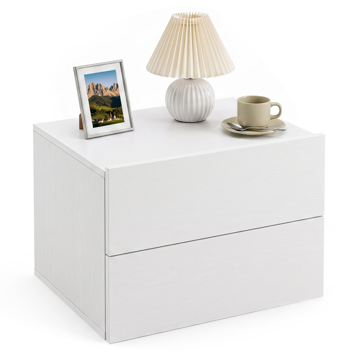 Floating Nightstand with Storage Drawers Wall Mounted for Living Room Bedroom-White