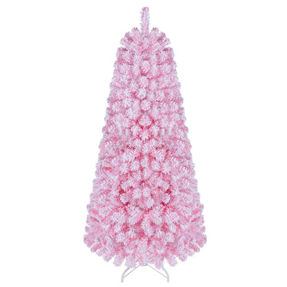 Flocked Pencil Christmas Tree with Full Branch Tips and Folding Metal Stand for Holiday Decor-150cm