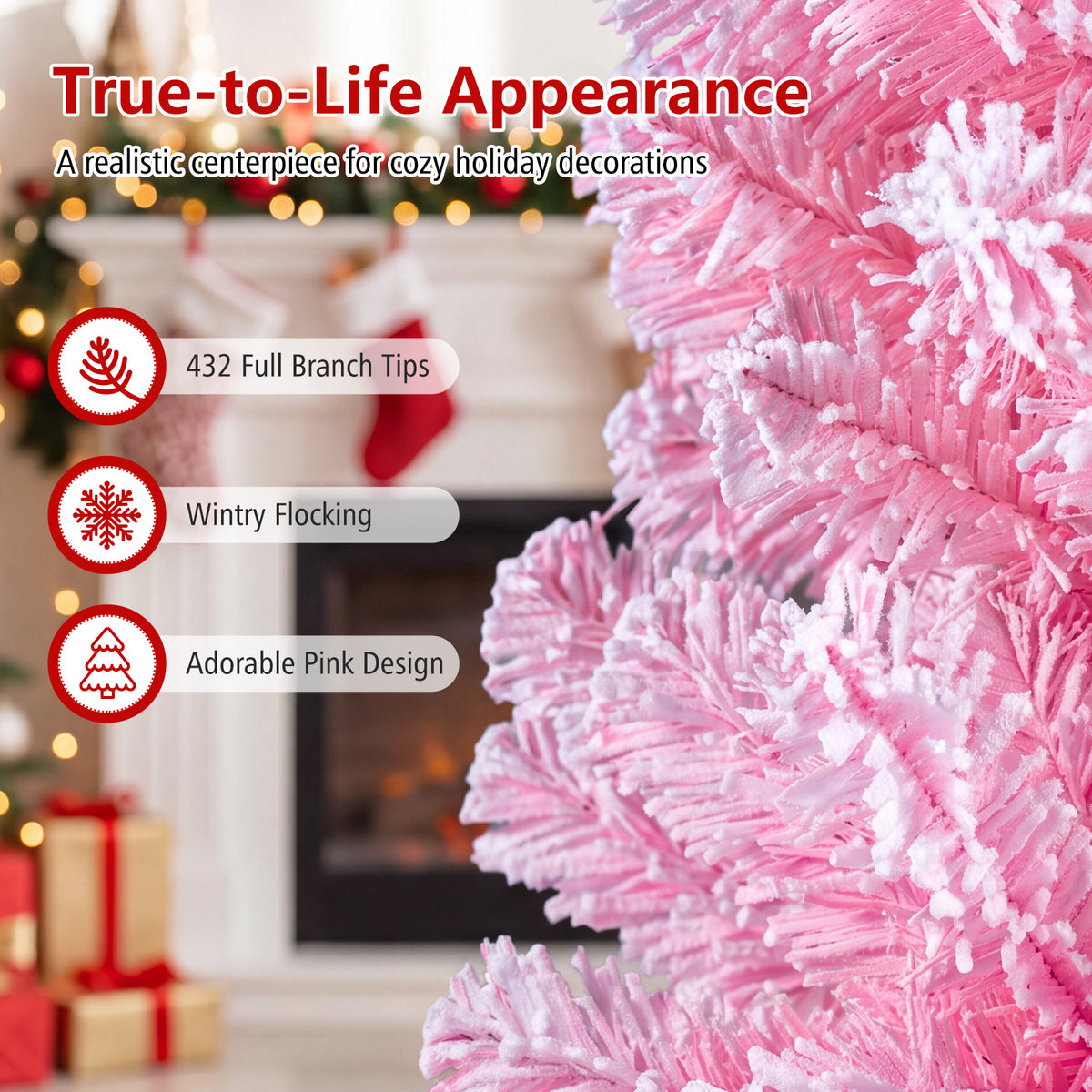 Flocked Pencil Christmas Tree with Full Branch Tips and Folding Metal Stand for Holiday Decor-150cm