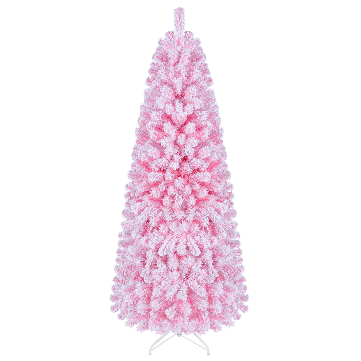Flocked Pencil Christmas Tree with Full Branch Tips and Folding Metal Stand for Holiday Decor-180cm