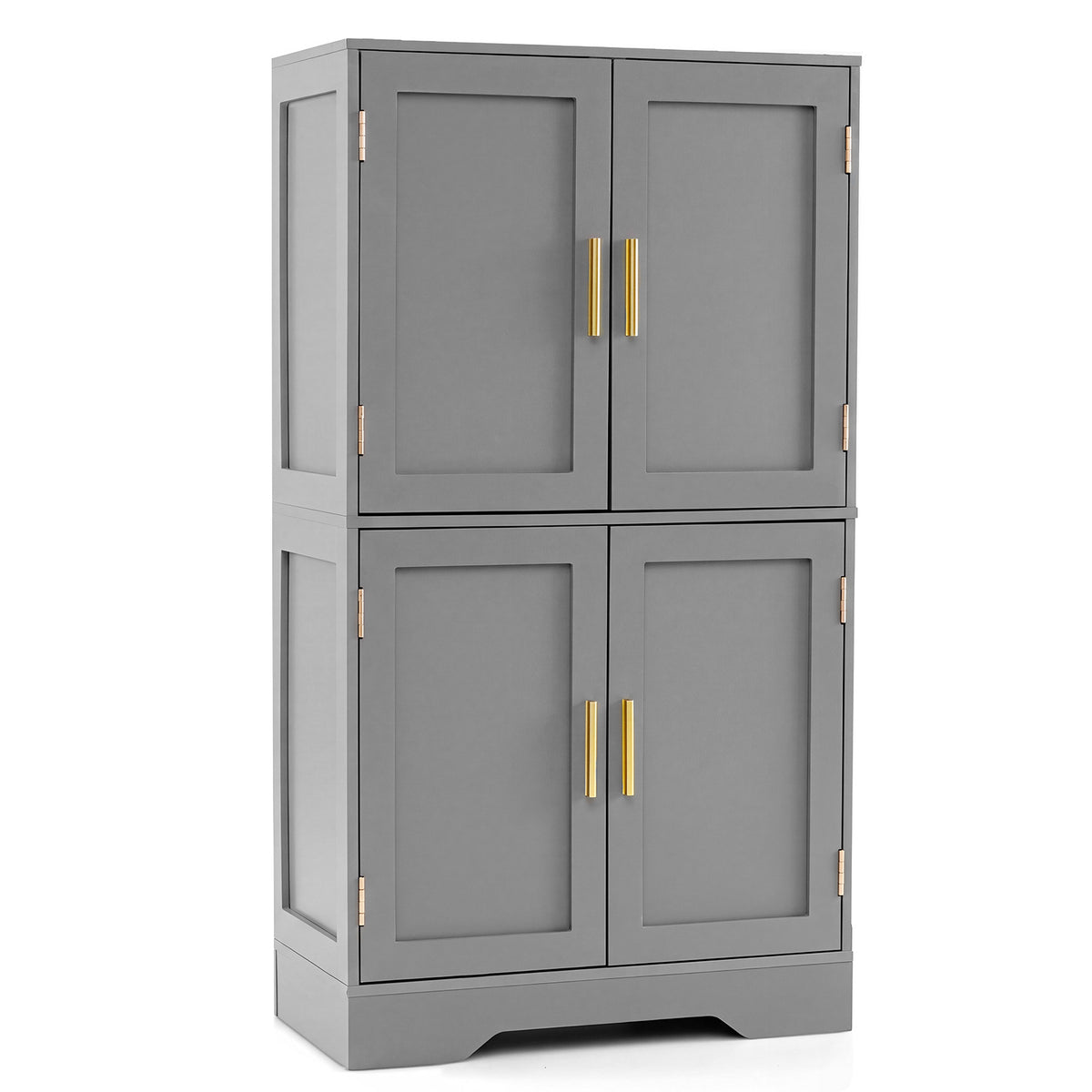 Floor Storage Cabinet with 4 Doors and 2 Adjustable Shelves Anti-toppling Kits Included-Grey