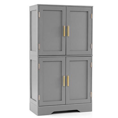 Floor Storage Cabinet with 4 Doors and 2 Adjustable Shelves Anti-toppling Kits Included-Grey