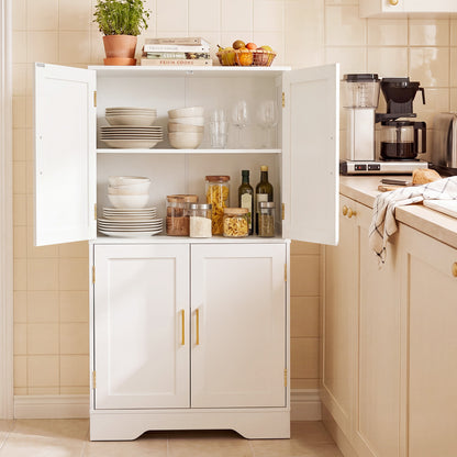 Floor Storage Cabinet with 4 Doors and 2 Adjustable Shelves Anti-toppling Kits Included-White