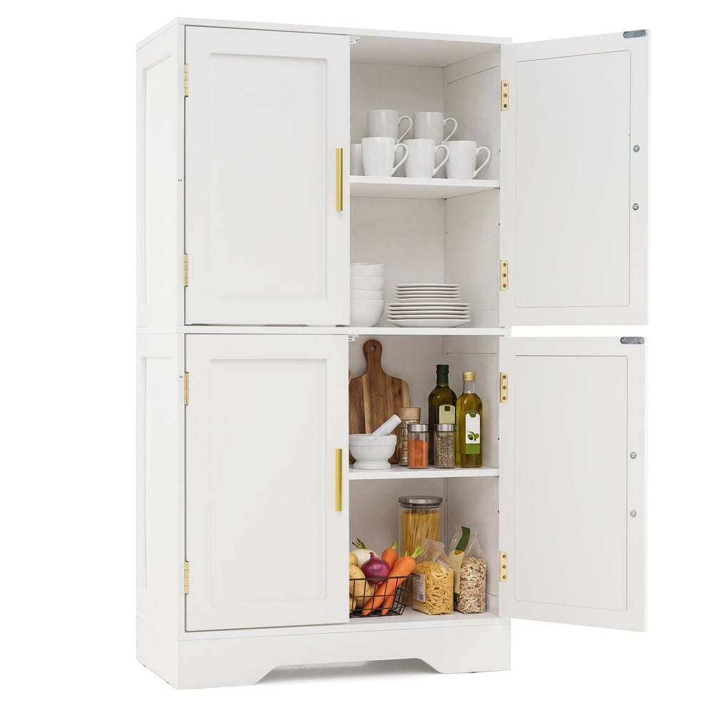 Floor Storage Cabinet with 4 Doors and 2 Adjustable Shelves Anti-toppling Kits Included-White