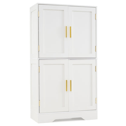 Floor Storage Cabinet with 4 Doors and 2 Adjustable Shelves Anti-toppling Kits Included-White