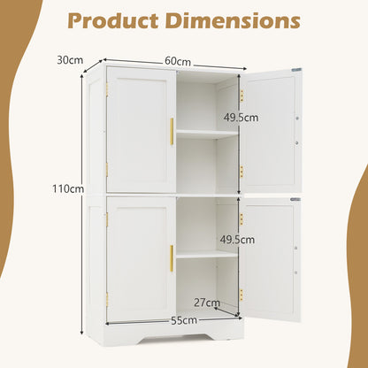 Floor Storage Cabinet with 4 Doors and 2 Adjustable Shelves Anti-toppling Kits Included-White