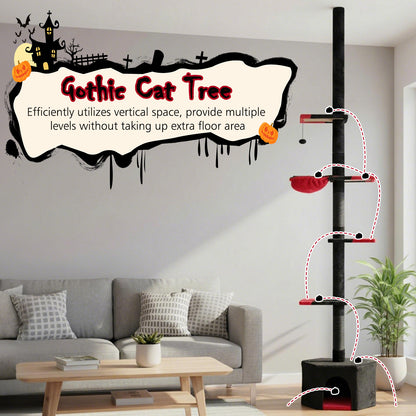 Floor to Ceiling Gothic Cat Tree 245-300 CM Adjustable-Black