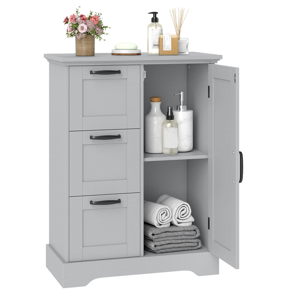 Floor Cabinet with Barn Door and 3 Storage Drawers-Grey