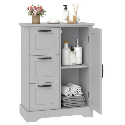 Floor Cabinet with Barn Door and 3 Storage Drawers-Grey