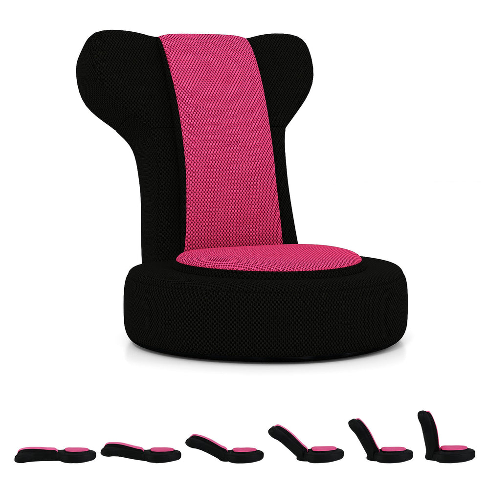 Floor Chair Sponge Padded with Adjustable Headrest and Backrest-Pink