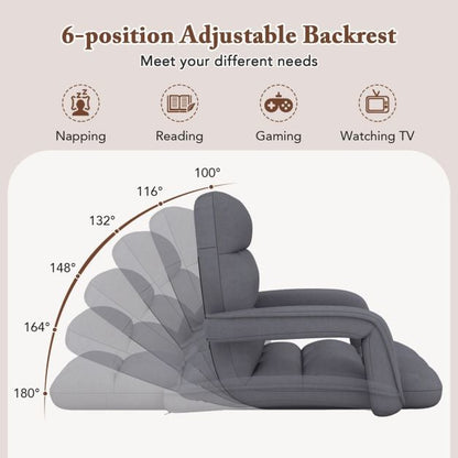Floor Gaming Chair for Adults with Back Support and Adjustable 6-Position-Grey