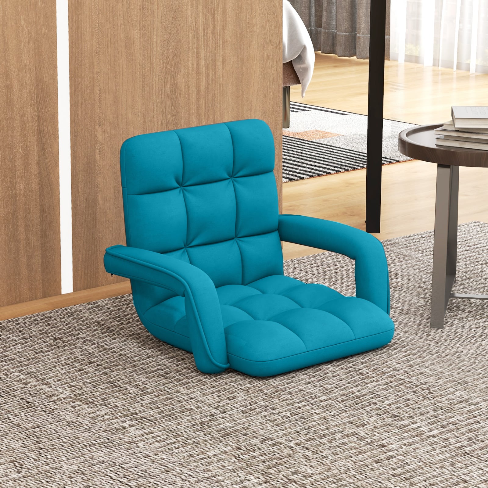 Floor Gaming Chair for Adults with Back Support and Adjustable 6-Position-Blue