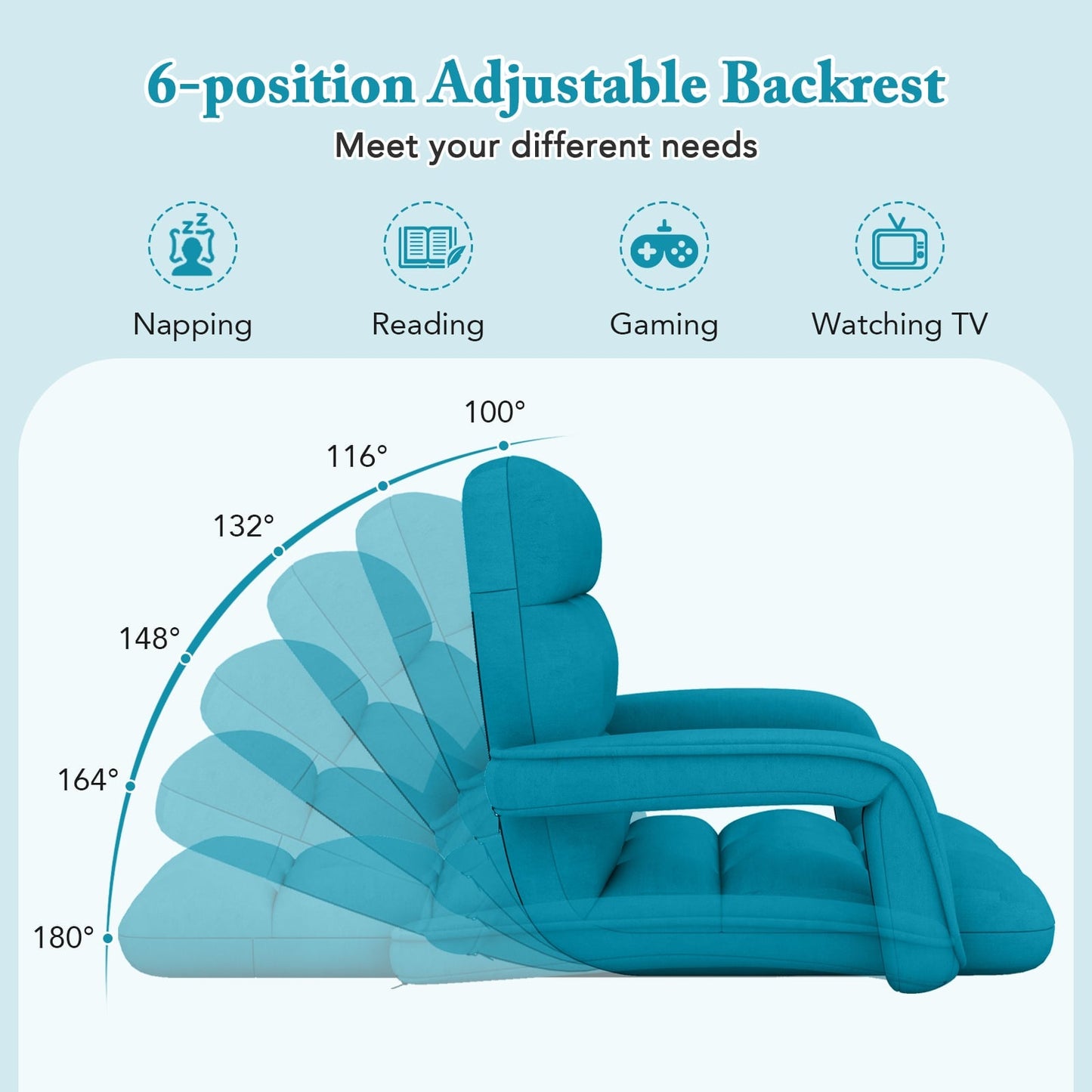 Floor Gaming Chair for Adults with Back Support and Adjustable 6-Position-Blue