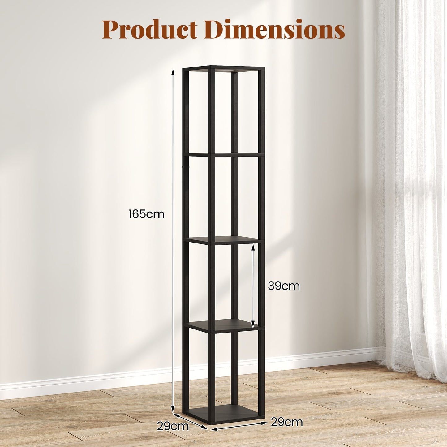 Floor Lamp with Shelves and 3-Way Dimmable LED Lights