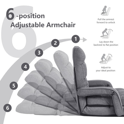 Adjustable Folding Floor Lazy Chair with Pillow-Grey
