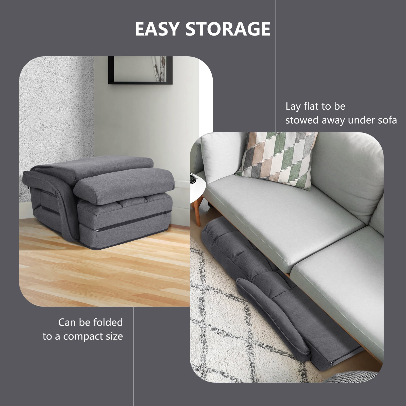 Adjustable Folding Floor Lazy Chair with Pillow-Grey
