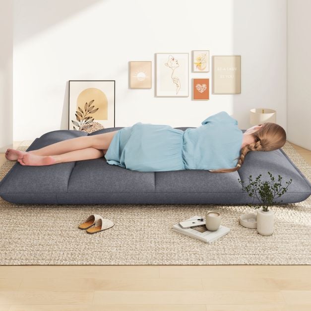 Floor Sofa Chair with 5-Postion Adjustable Backrest and Armrests-Grey