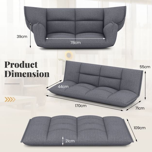 Floor Sofa Chair with 5-Postion Adjustable Backrest and Armrests-Grey