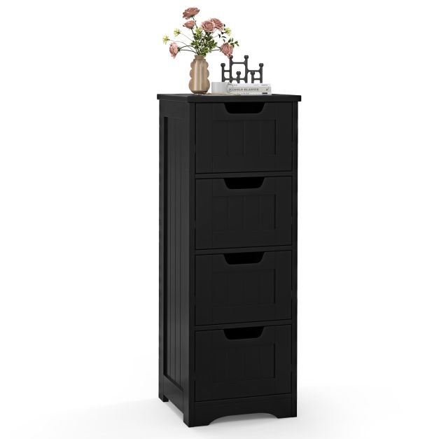 Floor Storage Cabinet Freestanding Bathroom Cabinet with 4 Drawers-Black