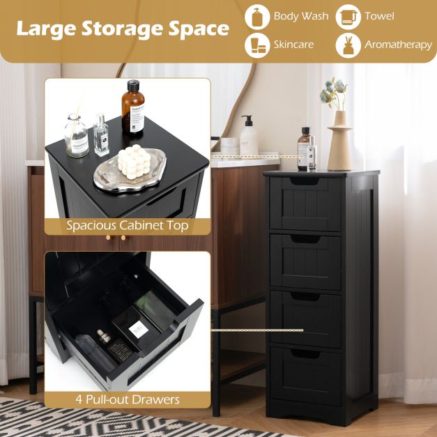 Floor Storage Cabinet Freestanding Bathroom Cabinet with 4 Drawers-Black