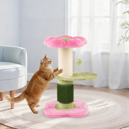 Flower Cat Tree 69 CM Tall Kitten Tower with Hanging Ball-Pink