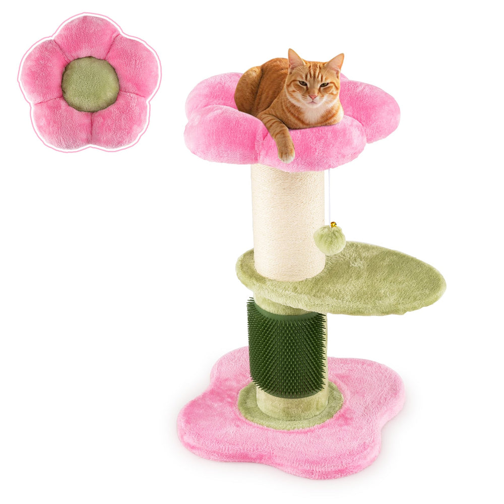 Flower Cat Tree 69 CM Tall Kitten Tower with Hanging Ball-Pink