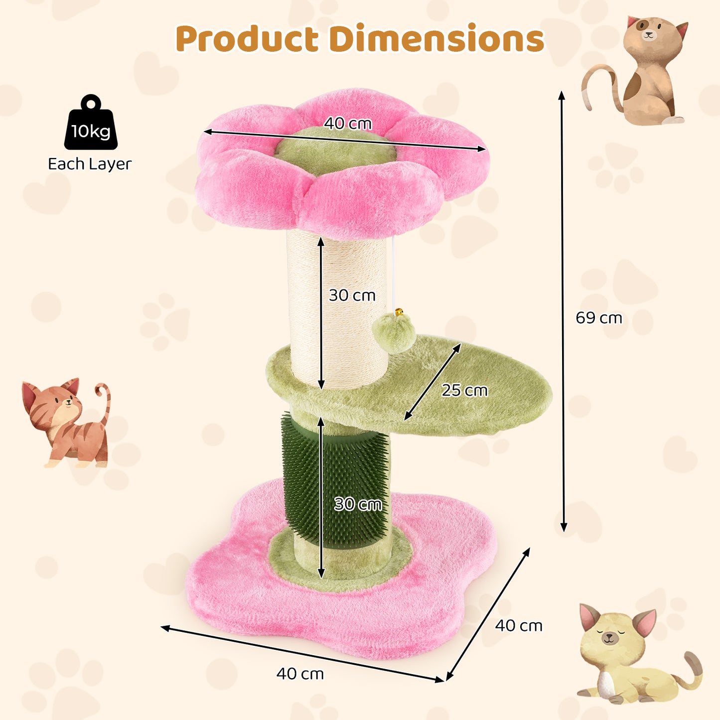 Flower Cat Tree 69 CM Tall Kitten Tower with Hanging Ball-Pink