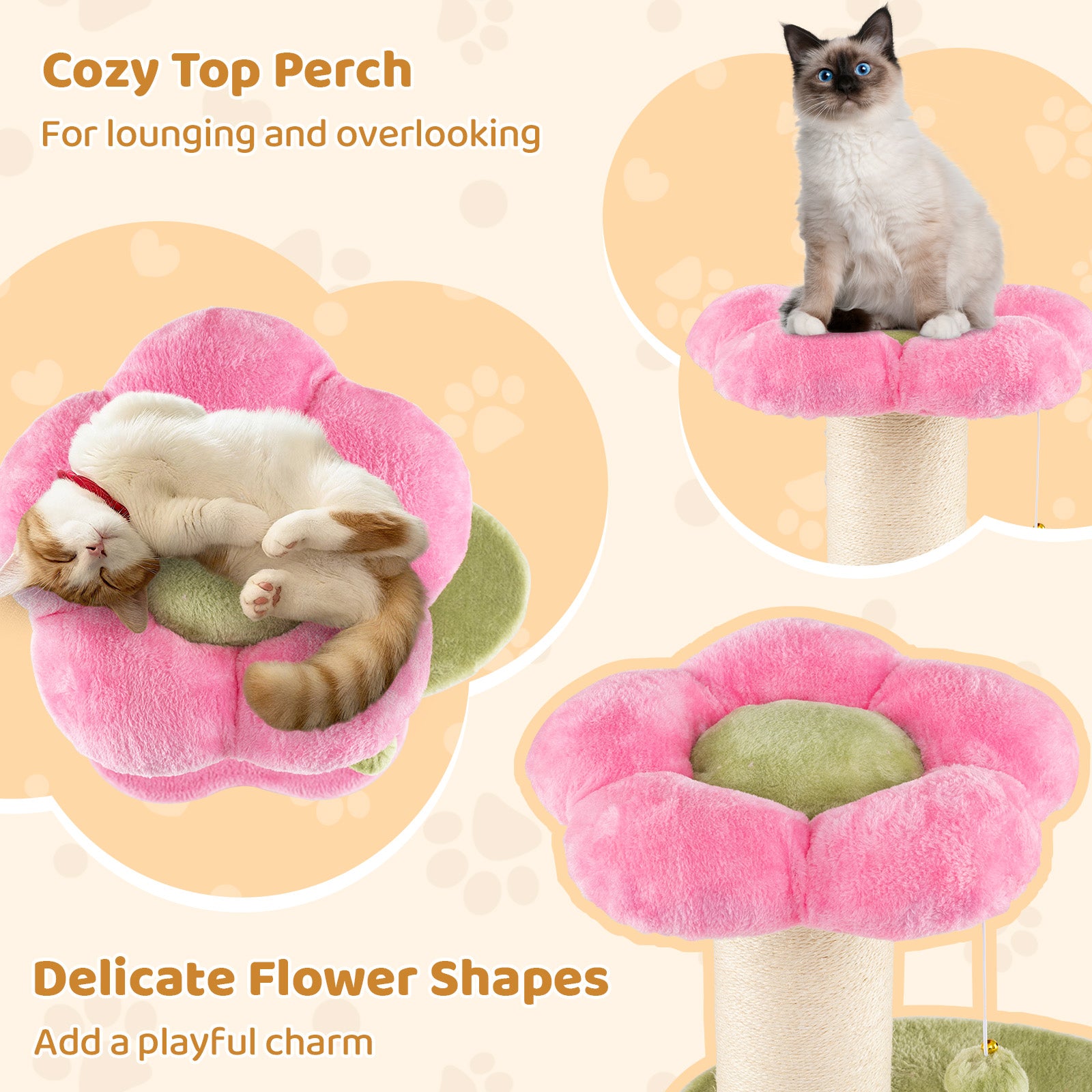 Flower Cat Tree 69 CM Tall Kitten Tower with Hanging Ball-Pink