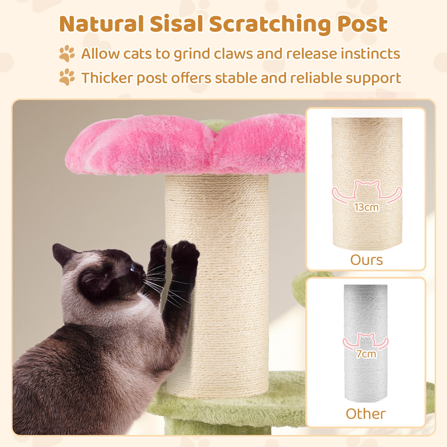 Flower Cat Tree 69 CM Tall Kitten Tower with Hanging Ball-Pink