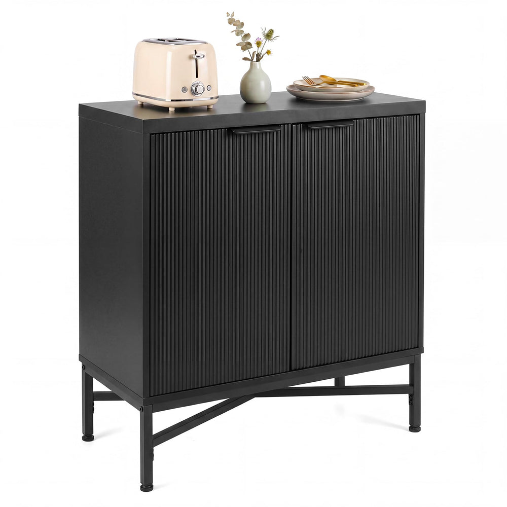 Fluted Sideboard Buffet Cabinet with 2 Doors and Adjustable Shelf-Black