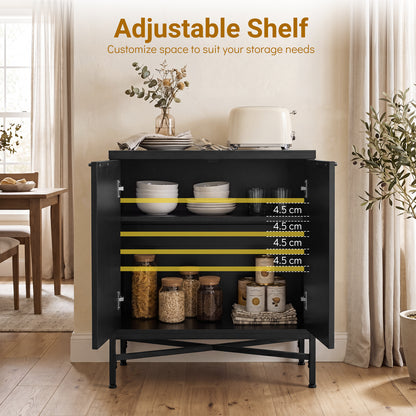 Fluted Sideboard Buffet Cabinet with 2 Doors and Adjustable Shelf-Black
