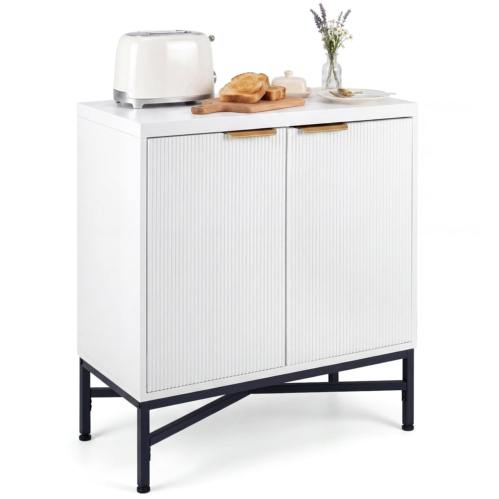 Fluted Sideboard Buffet Cabinet with 2 Doors and Adjustable Shelf-White