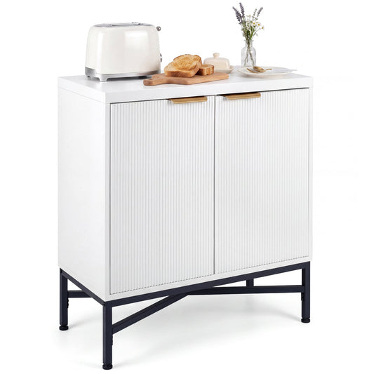 Fluted Sideboard Buffet Cabinet with 2 Doors and Adjustable Shelf-White