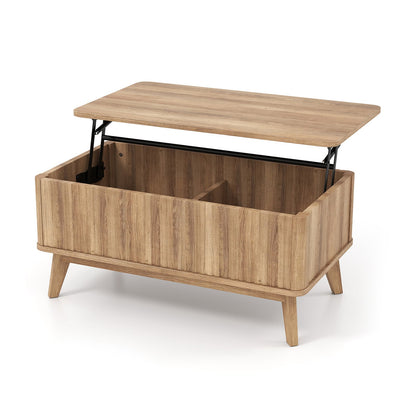 Fluted Lift Top Coffee Table 90CM Rectangle Wooden Center Table-Walnut