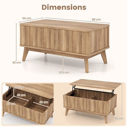 Fluted Lift Top Coffee Table 90CM Rectangle Wooden Center Table-Walnut