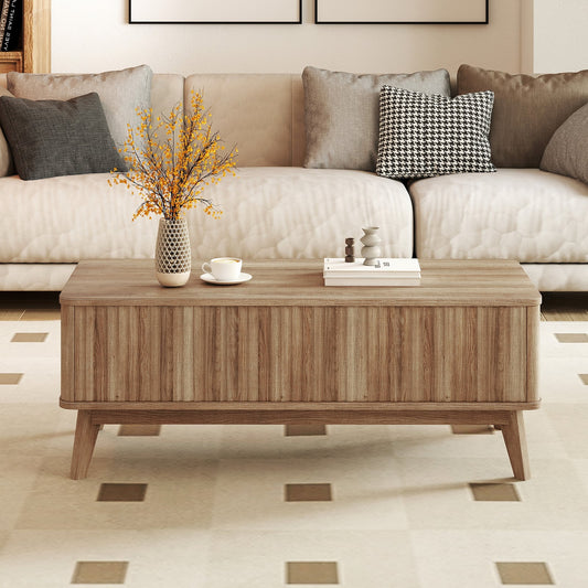 Fluted Lift Top Coffee Table with Lift Tabletop and Hidden Compartments-Brown
