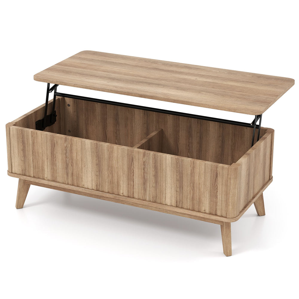 Fluted Lift Top Coffee Table with Lift Tabletop and Hidden Compartments-Brown