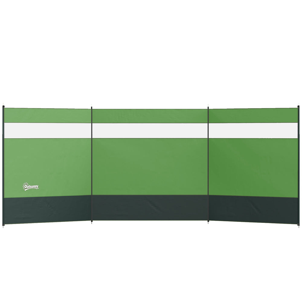Outsunny Camping Windbreaker with Clear Windows and Steel Poles, for Beach Caravan Campervan, 440 x 140cm, Army Green