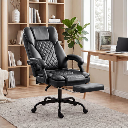 HOMCOM Executive Home Office Chair Reclining Function Footrest Computer Desk Chair High Back, Black