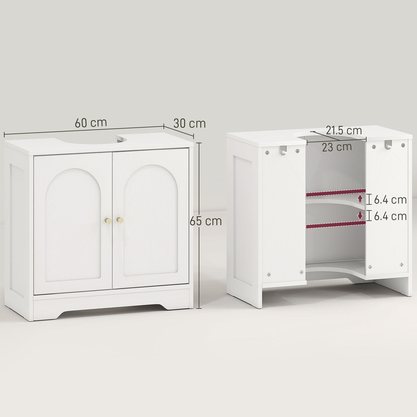 HOMCOM Under Sink Bathroom Cabinet with 2 Arch Doors - White